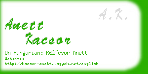 anett kacsor business card